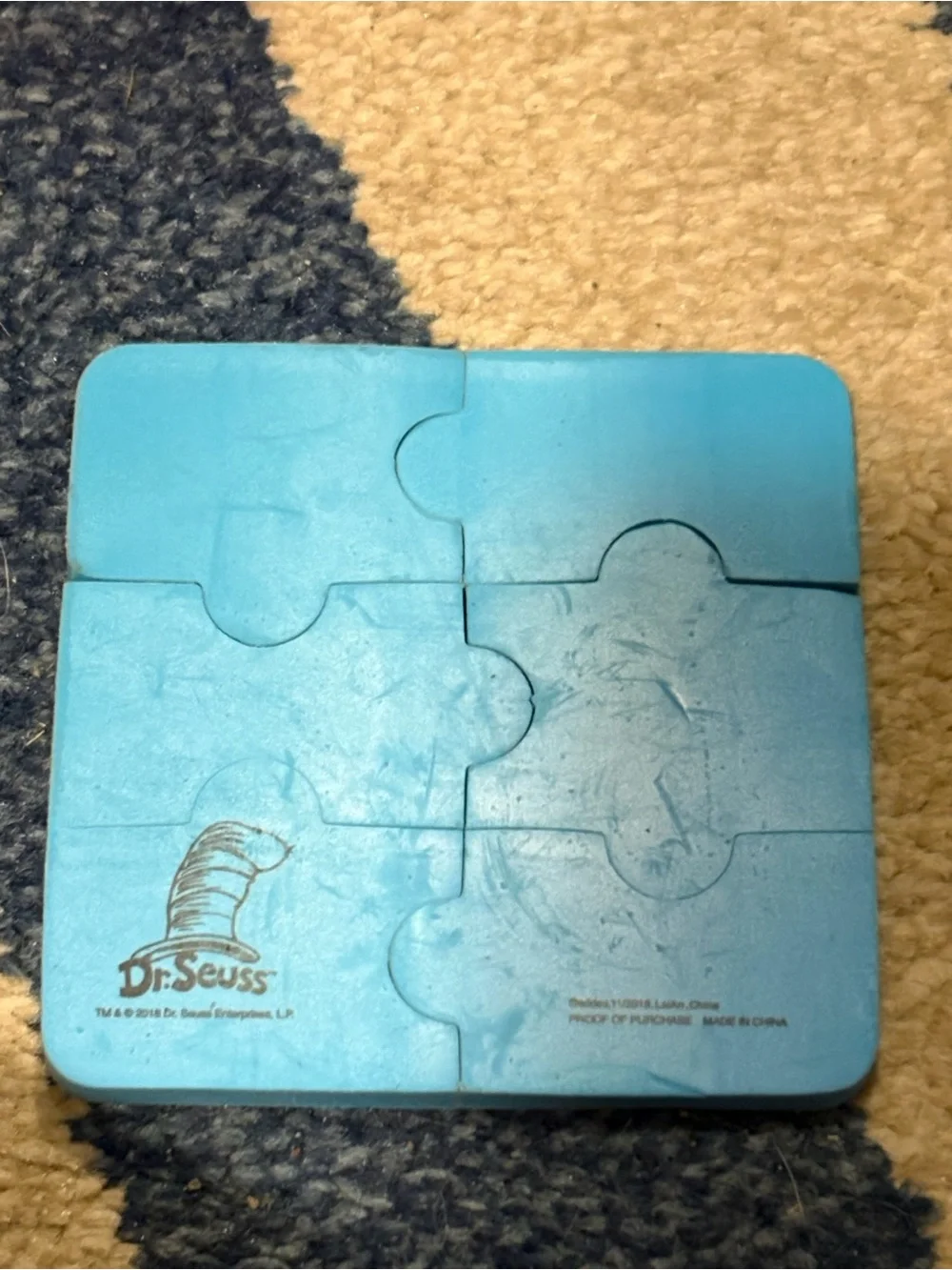 Dr. Seuss Blue Yellow Red Wooden Jigsaw Puzzle Square